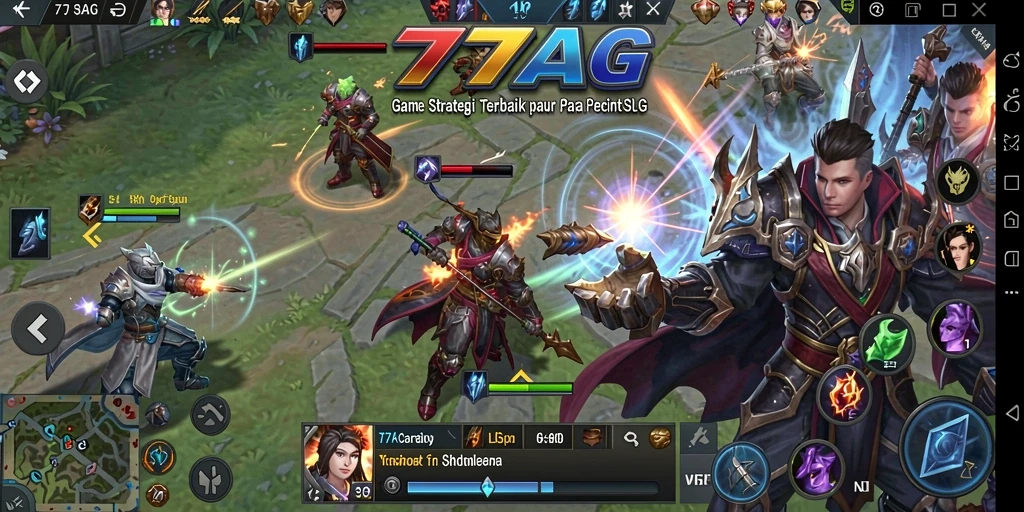 Tangkapan layar gameplay menunjukkan pertarungan strategis di 77AG.