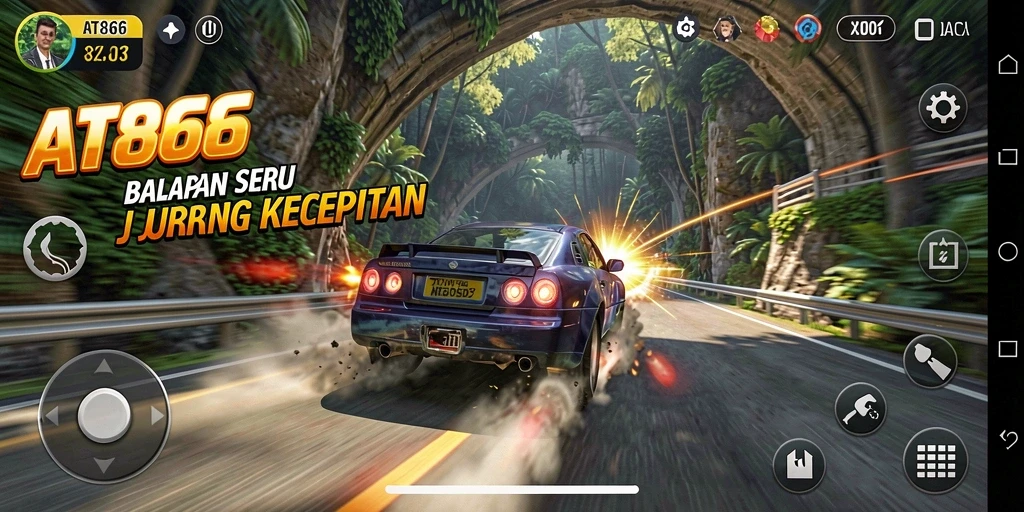 Tampilan gameplay balapan di AT866 yang mendebarkan.