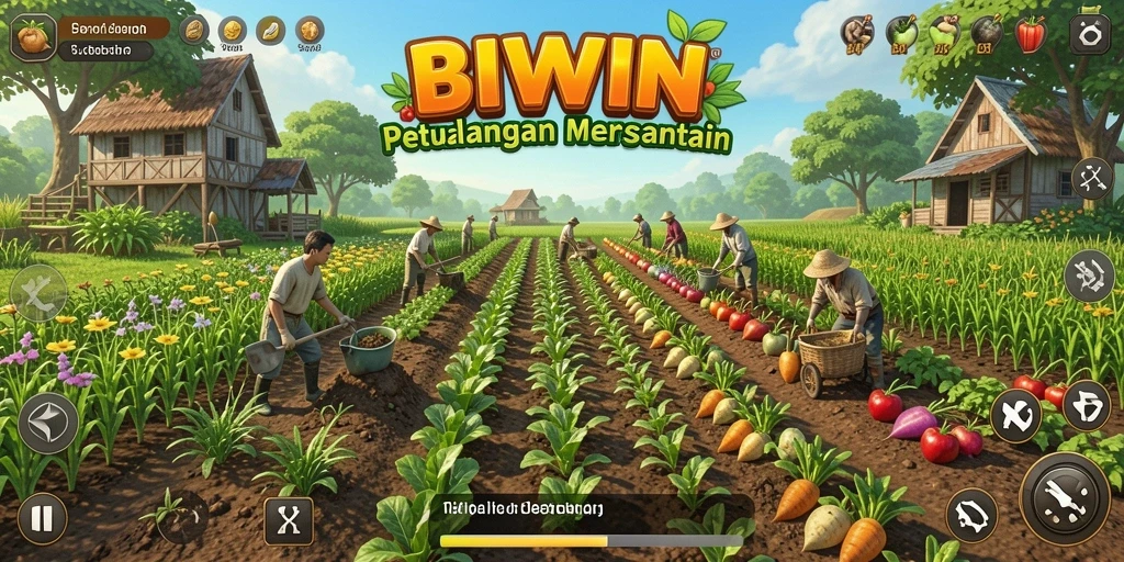 Screenshot gameplay BIWIN menampilkan aktivitas bertani yang seru.