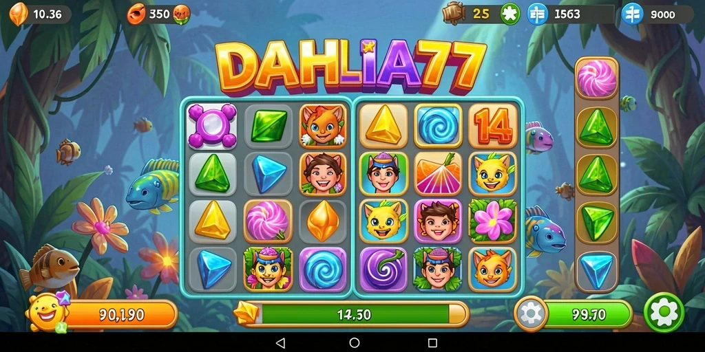 Screenshot gameplay DAHLIA77 menampilkan aksi match-3 menarik.