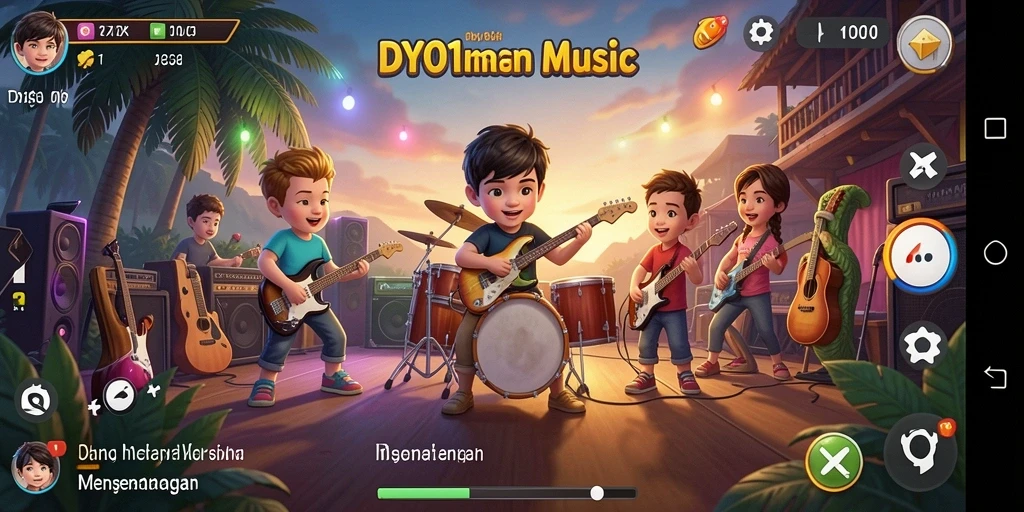 Screenshot gameplay DY01 yang menarik dengan aksi bermain musik.