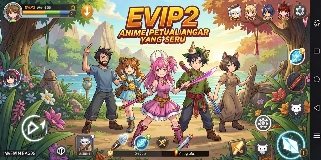 Screenshot gameplay EVIP2 yang menampilkan aksi petualangan Anime.