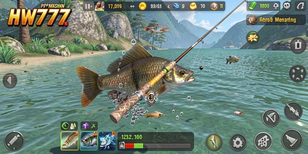 Gameplay HW777 menampilkan aksi memancing yang mendebarkan dan mengasyikkan.