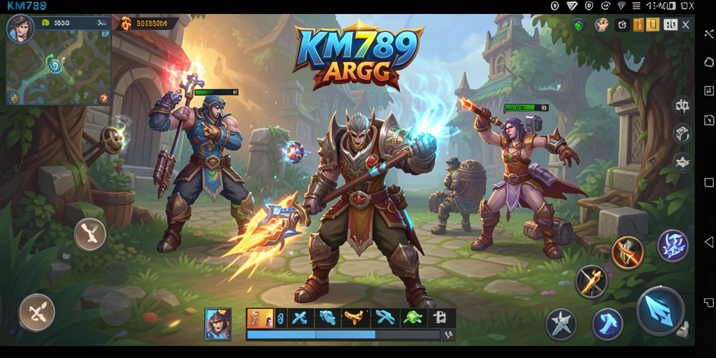 Screenshot utama KM789 menampilkan aksi seru di dunia fantasi ARPG.