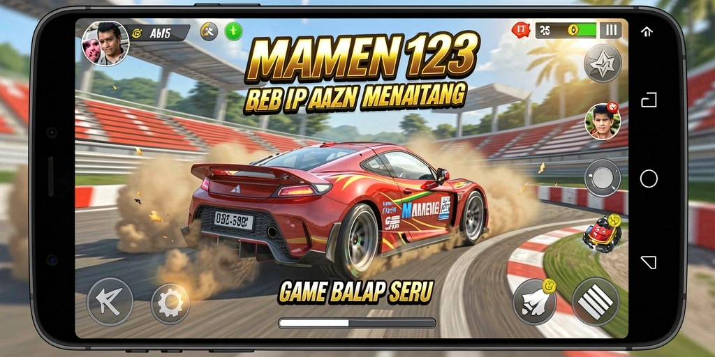 Tampilan gameplay seru di <strong>MAMEN123</strong> saat balapan di trek penuh tantangan.
