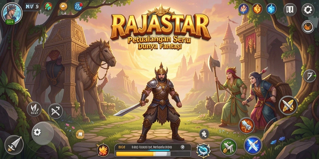 Tampilan gameplay RAJASTAR dengan petualangan seru di dunia fantasi.