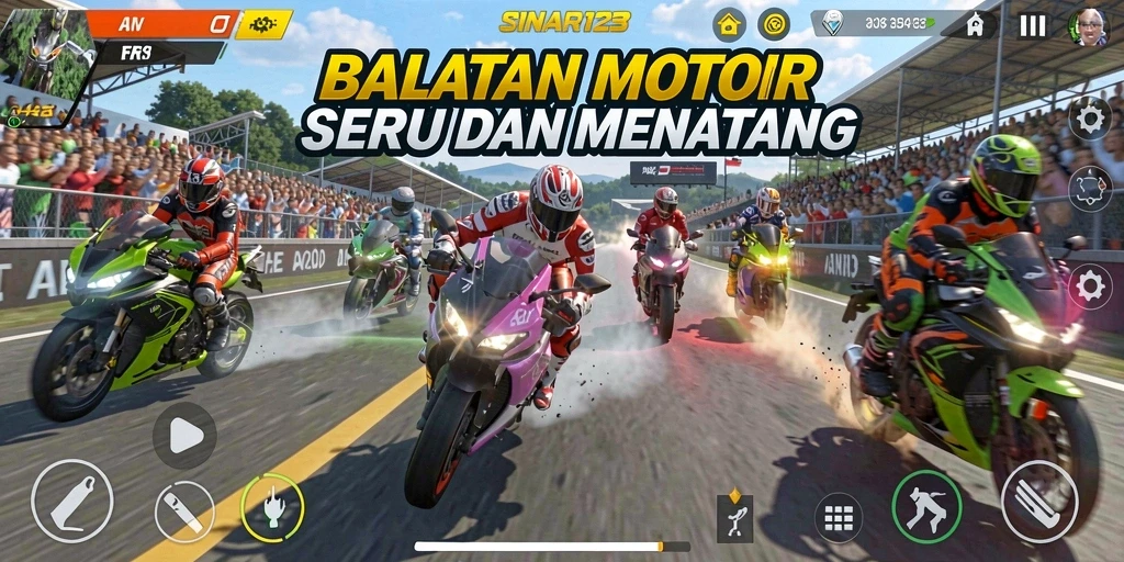 Gameplay balapan motor yang sangat mendebarkan dan seru.