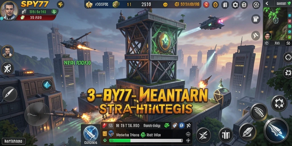 Tangkapan layar gameplay SPY77 menampilkan momen strategis dalam Tower Defense.