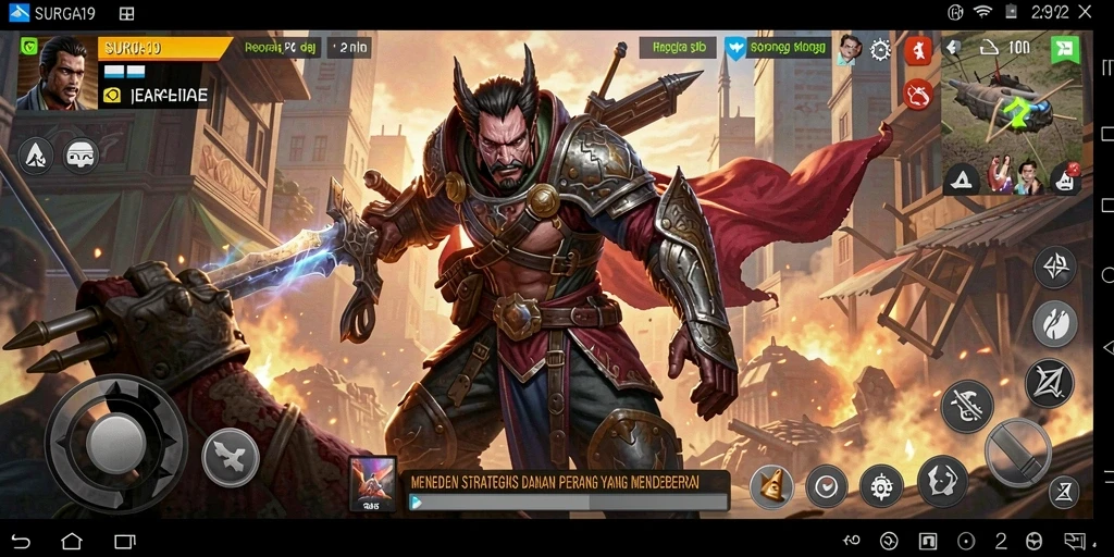Screenshot utama gameplay SURGA19 menampilkan aksi strategi yang intens.