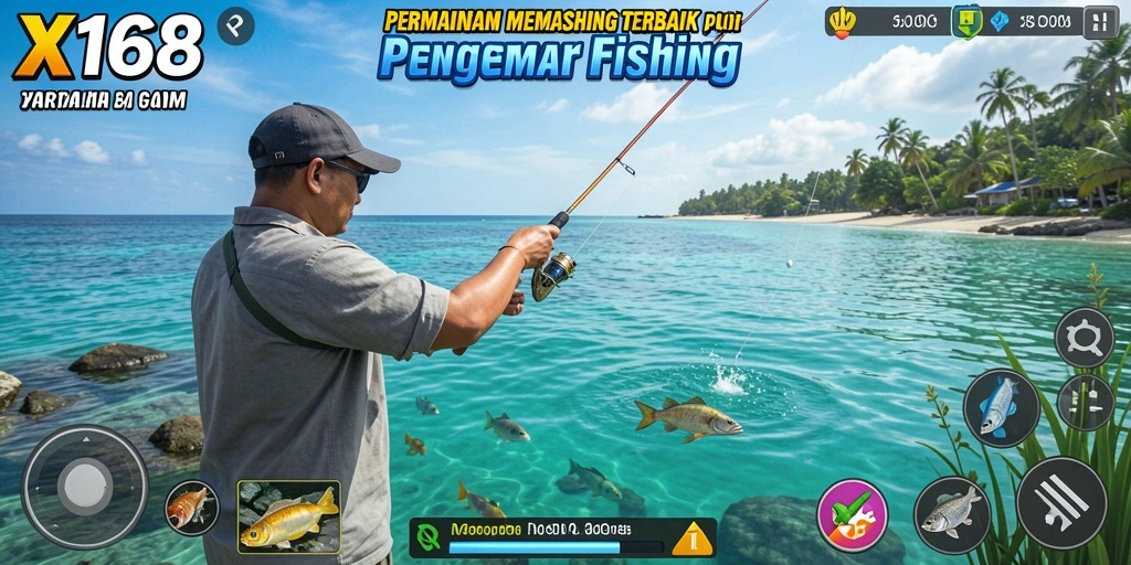 Tampilan gameplay X168 yang memukau dengan aksi memancing yang seru.