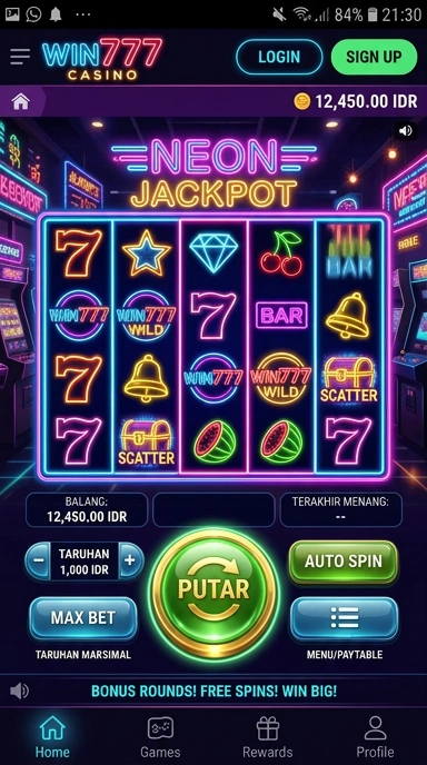 Tangkapan layar aplikasi win777 dengan antarmuka yang intuitif.